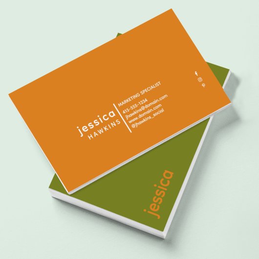 Carte De Visite Cool tendance Olive vert moderne & Harvest Orange
