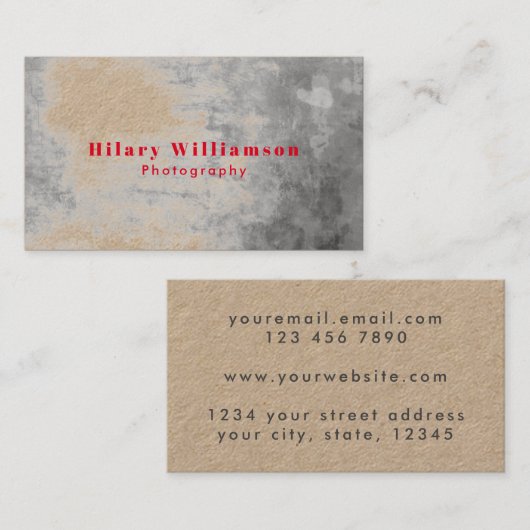 Carte De Visite Cool unique Grunge Kraft Gris Red Photographie (Devant / Derrière)