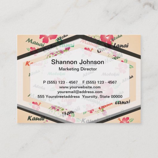 Carte De Visite Copie d'Hawaï Aloha avec des fleurs et des noms (Dos)