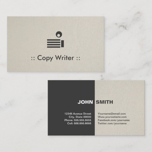 Carte De Visite Copier Writer Simple Elegant Professional (Devant / Derrière)