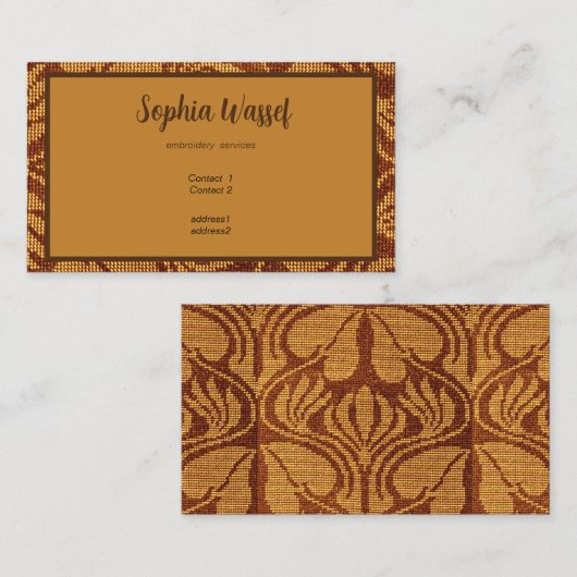 Carte De Visite Coptic embroidery pattern - Orange leaves (Devant / Derrière)