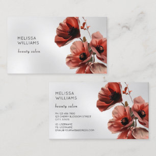 Carte De Visite Coquelicots Fleurs Argent