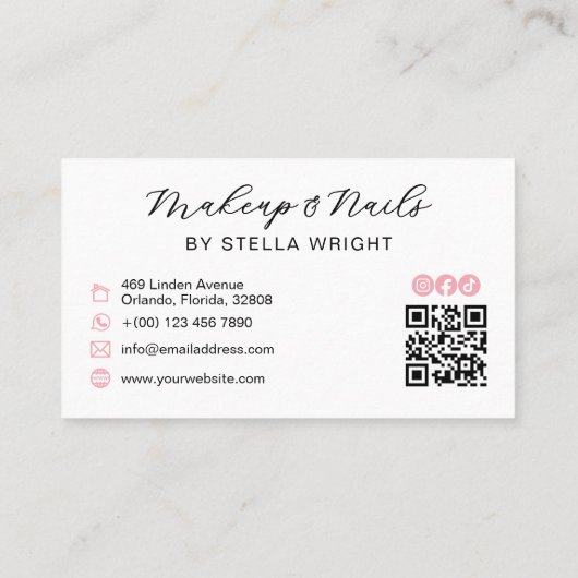 Carte De Visite Coquette Pink Bow Beauty QR Code (Dos)