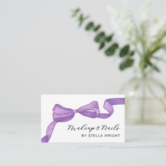 Carte De Visite Coquette Purple Bow Beauty QR Code (Debout devant)