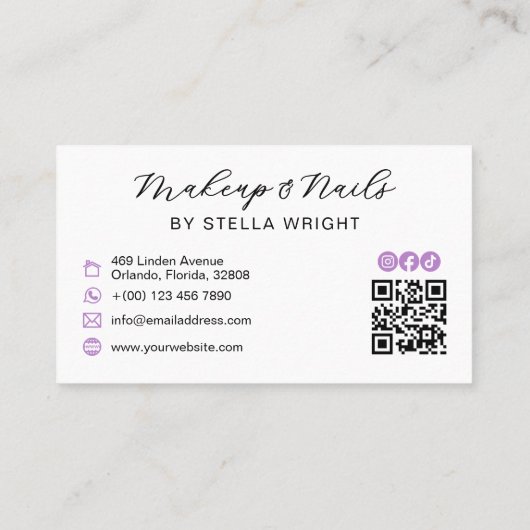 Carte De Visite Coquette Purple Bow Beauty QR Code (Dos)