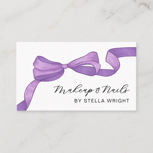 Carte De Visite Coquette Purple Bow Beauty QR Code (Devant)