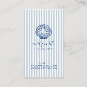 Carte De Visite Coquillage bleu côtier rayé
