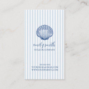 Carte De Visite Coquillage bleu côtier rayé