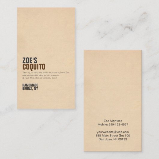 Carte De Visite Coquito Rustic Modern (Devant / Derrière)