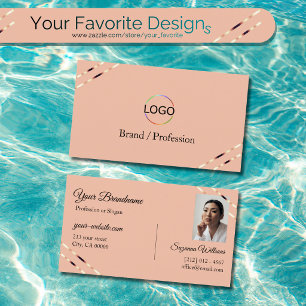 Carte De Visite Corail avec logo et photo lignes Rose Gold élégant