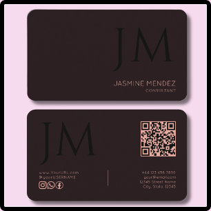 Carte De Visite Corail Bourgogne Foncé Noir Monogramme Code QR Mod