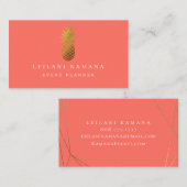 Carte De Visite Corail élégant d'ananas d'or (Devant / Derrière)