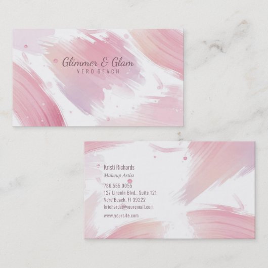 Carte De Visite Corail et aquarelle rose rayé (Devant / Derrière)