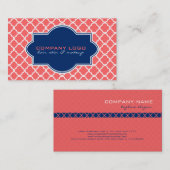 Carte De Visite Corail et blanc Quatrefoil Motif géométrique (Devant / Derrière)