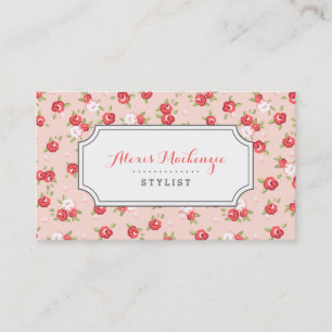 Carte De Visite Corail et Blush Chic Vintage Floral Print