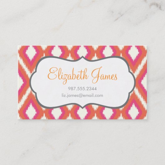 Carte De Visite Corail et Pink Tribal Ikat Chevron (Devant)