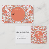 Carte De Visite Corail HeartyParty Et Coeur Damas Blanc (Devant / Derrière)