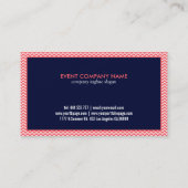 Carte De Visite Corail-Rouge & Blanc Zigzag Chevron, Accents Bleus (Dos)