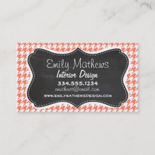 Carte De Visite Coral Color Houndstooth; chalkboard look