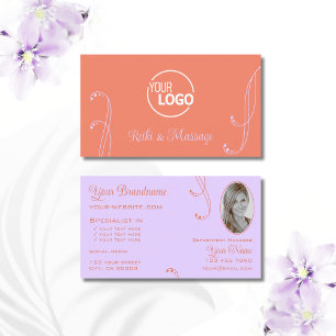 Carte De Visite Coral Lavender Chic Ornate avec logo et photo