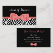 Carte De Visite Coral rose et noir Zèbre Imprimer Joli Bow (Devant / Derrière)