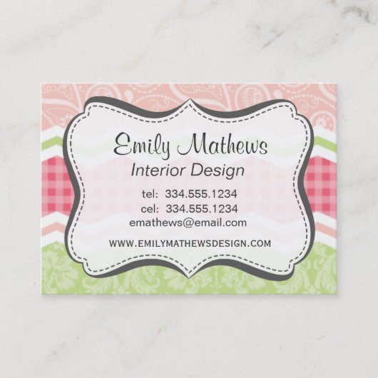 Carte De Visite Coral rose et vert clair Motifs (Devant)