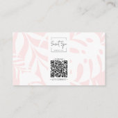Carte De Visite Coral rose feuille tropicale Beauté & Spa Photo QR (Dos)