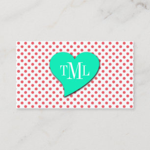 Carte De Visite Coral rose Pois-Monogramme par ShirleyTaylor