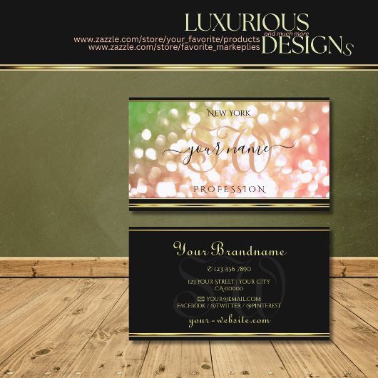 Carte De Visite Coral rose vert ombre Parties scintillant Initiale