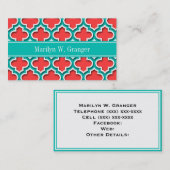Carte De Visite Coral Rouge, Marocain Turquoise #5DS Nom Turquoise (Devant / Derrière)