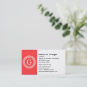 Carte De Visite Coral Rouge Wht Grille grecque cadre de ligne de c (Debout devant)