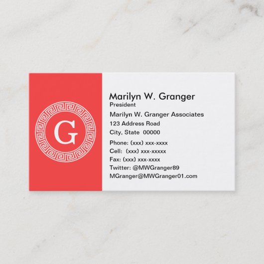 Carte De Visite Coral Rouge Wht Grille grecque cadre de ligne de c (Devant)