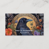 Carte De Visite Corbeau noir avec fleurs Design gothique (Devant)
