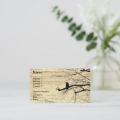 Carte De Visite Corbeau sur l'arbre avec arrière - plan en bois (Debout devant)
