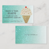 Carte De Visite Cornet de crème glacée sur le gradient turquoise (Devant / Derrière)