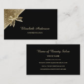 Carte De Visite Cosmetologie Élégante Ruban Léopard Noir et Or (Devant / Derrière)