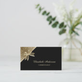Carte De Visite Cosmetologie Élégante Ruban Léopard Noir et Or (Debout devant)