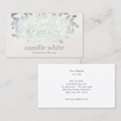 Carte De Visite Cosmetologie Spa Bleu Vert Feuille Linge Look (Devant / Derrière)