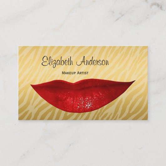 Carte De Visite Cosmetologue Luxury Gold Zebra Hot Red Lips (Devant)