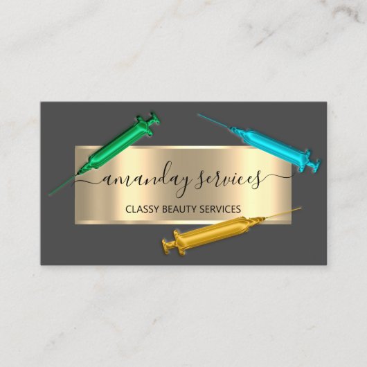 Carte De Visite Cosmetologue Syringe Botox B12 QRCode gris bleu (Devant)