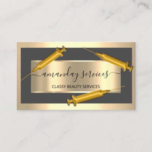 Carte De Visite Cosmetologue Syringe Botox B12 QRCode Gris Or (Devant)