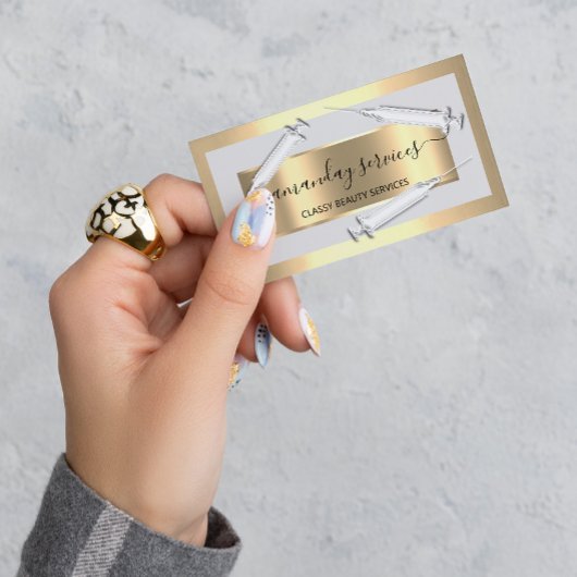 Carte De Visite Cosmetologue Syringe Botox B12 QRCode Gris Or