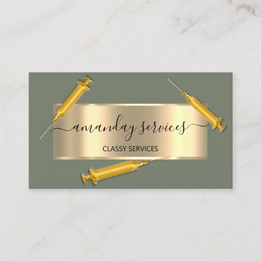 Carte De Visite Cosmetologue Syringe Botox B12 QRCode Mint Gold (Devant)