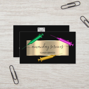 Carte De Visite Cosmetologue Syringe Botox B12 QRCode rose noir