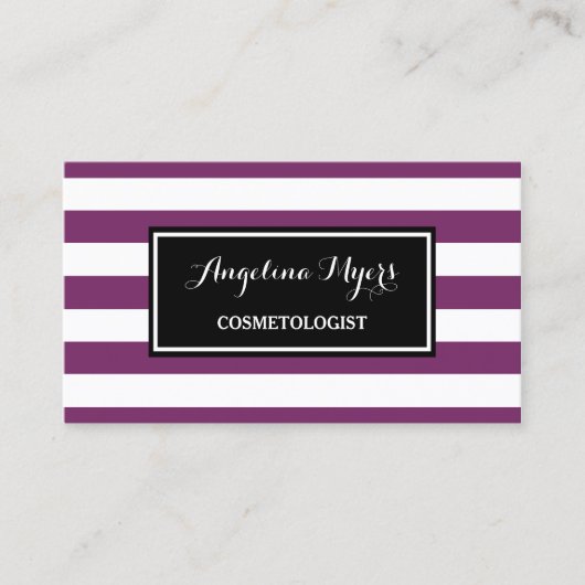 Carte De Visite Cosmetologue tendance à grandes rayures violettes (Devant)
