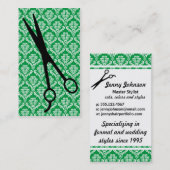 Carte De Visite cosmo de ciseaux de damassé de vert vert de (Devant / Derrière)