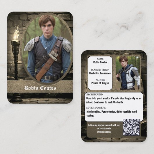 Carte De Visite Cosplay Fantasy Médiéval Coscards | Code QR (Devant / Derrière)