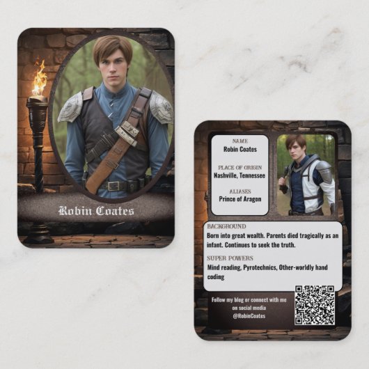 Carte De Visite Cosplay Fantasy Médiéval Coscards | Code QR (Devant / Derrière)