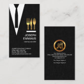 Carte De Visite Costume de texture noire Cravate de restauration (Devant / Derrière)