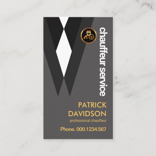 Carte De Visite Costume noir Elegance Chauffeur Pilote Épingle d'o (Devant)